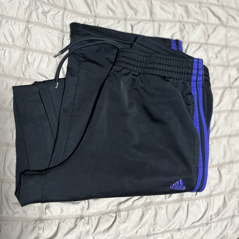 Adidas Women’s Black Joggers with Purple Stripes